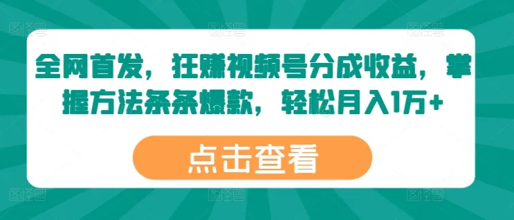 全网首发，狂赚视频号分成收益，掌握方法条条爆款，轻松月入1万+-续财库