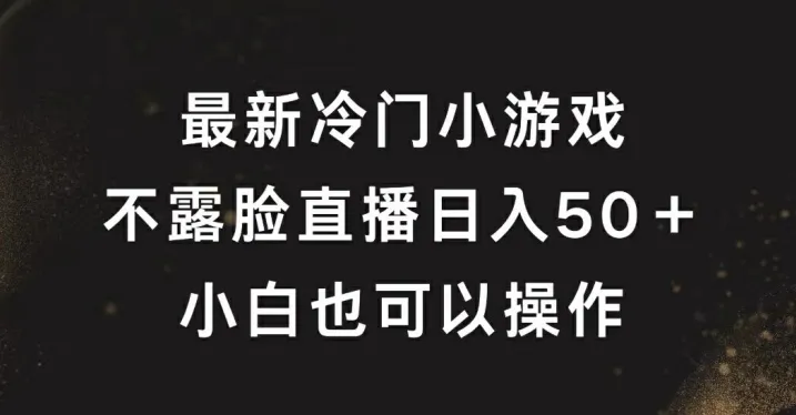最新冷门游戏不露脸直播，轻松日入50+，小白也可操作-续财库