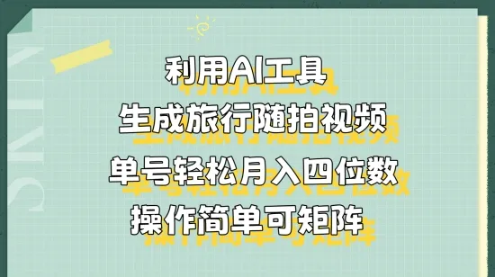 利用AI工具生成旅行随拍视频，单号轻松月入四位数，操作简单可矩阵-续财库