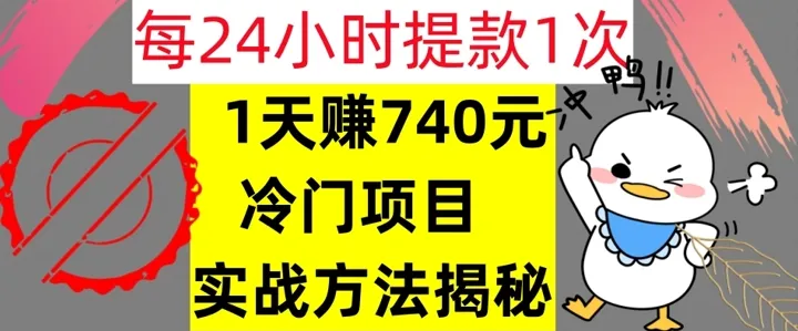 1天赚740元，24小时提款1次，冷门项目，实战方法公开【干货】-续财库