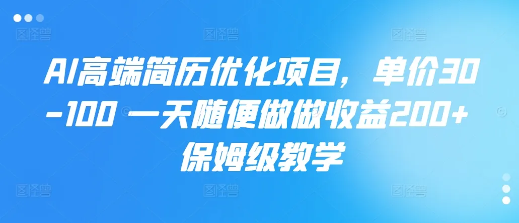 AI高端简历优化项目，单价30-100 一天随便做做收益200+ 保姆级教学-续财库