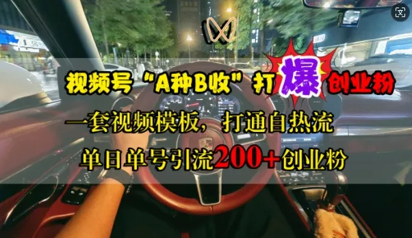 视频号“A种B收”打爆创业粉,一套视频模板打通自热流,单日单号引流200+创业粉-续财库