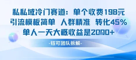 私域冷门赛道单个收费198米引流模板简单人群精准 45%的转化率单人一天大概收益多张-续财库