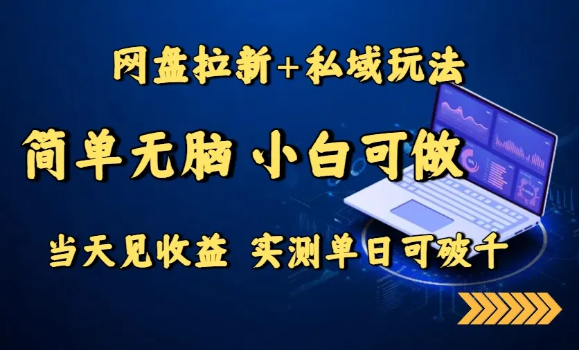 网盘拉新+私域玩法，简单无脑，小白可做，当天见收益，实测单日可破千-续财库
