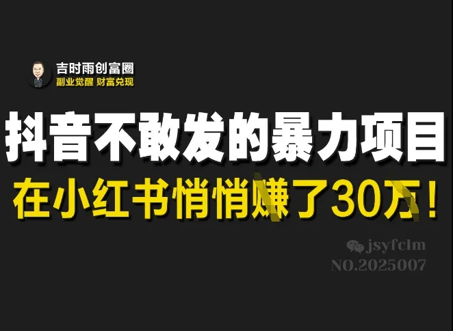 抖音不敢发的暴利项目，在小红书悄悄挣了30W-续财库