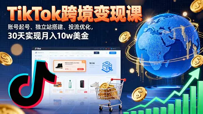 TikTok跨境变现课：账号起号、独立站搭建、投流优化，30天实现月入10w美金-续财库