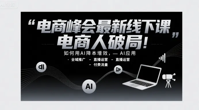 电商峰会最新线下课,电商人破局,如何用AI降本增效,AI应用-全域推广-直播运营-付费流量-续财库
