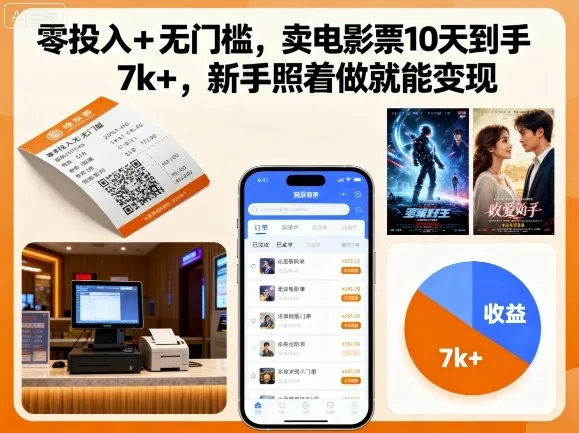 零投入+无门槛，卖电影票10天到手7k+，新手照着做就能变现【揭秘】-续财库