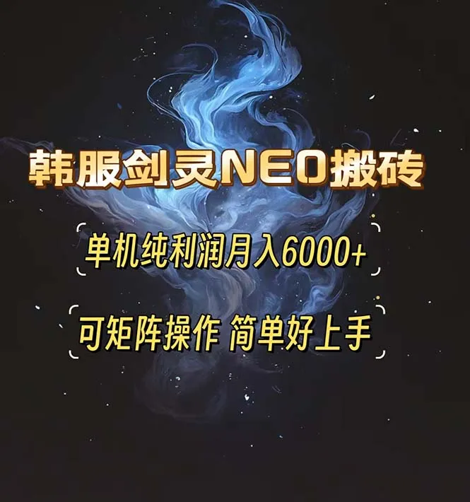 韩服剑灵NEO搬砖攻略,单机纯利润月入6000+ 可矩阵操作,简单好上手。-续财库