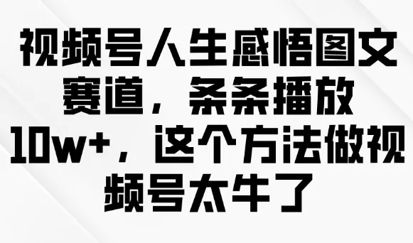 视频号人生感悟图文赛道，条条播放10w+，这个方法做视频号太牛了-续财库