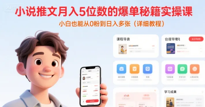 小说推文月入5位数的爆单秘籍实操课，，小白也能从0粉到日入多张(详细教程)-续财库