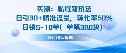 实测私域新玩法日引30加精准流量转化率50%日销5-10单每笔3张-续财库