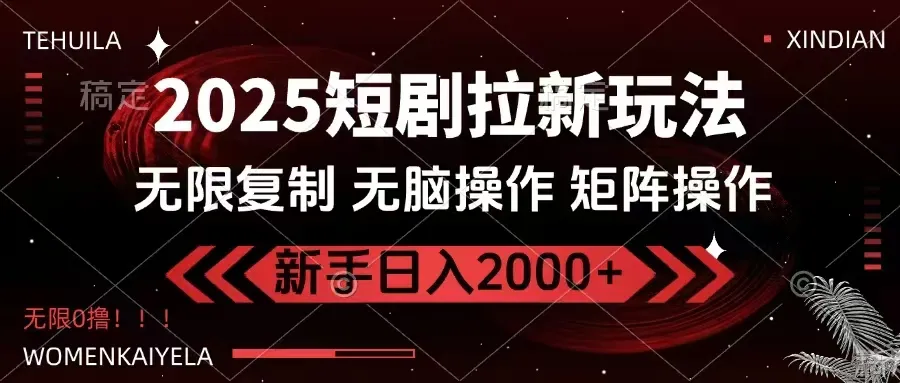 2025短剧拉新玩法，无需注册登录，无限0撸，无脑批量操作日入2000+-续财库