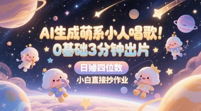 AI生成萌系小人唱歌，0基础3分钟出片，28个作品涨粉8.9W，单条最高19W赞，日入四位数，小白直接抄作业-续财库