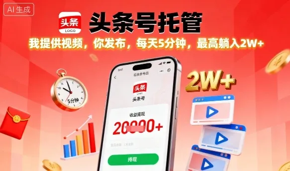 【头条号托管】我提供视频,你发布,每天5分钟,最高躺入2W+【揭秘】-续财库