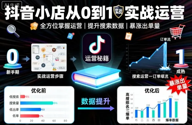 抖音小店从0到1实战运营，帮你全方位掌握小店运营，提升搜索数据与出单量-续财库