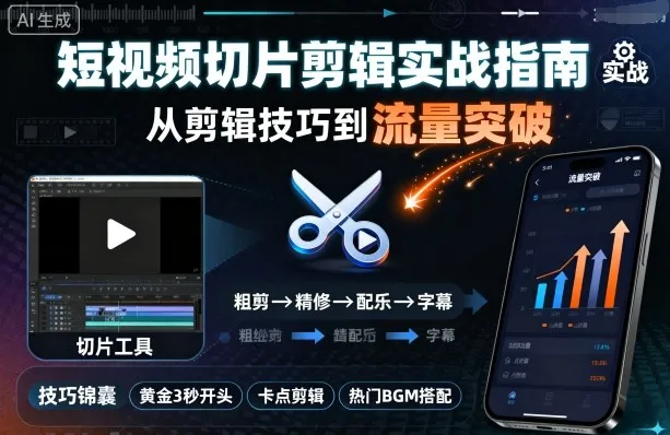 短视频切片剪辑实战指南，从剪辑技巧到流量突破-续财库