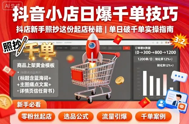 抖音小店日爆千单技巧,抖店新手照抄这份起店秘籍,单日破千单-续财库