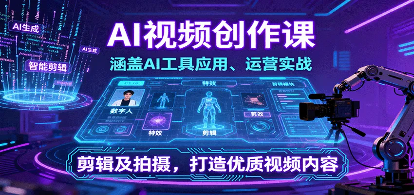 AI视频创作课，涵盖AI工具应用、运营实战、剪辑及拍摄，打造优质视频内容-续财库