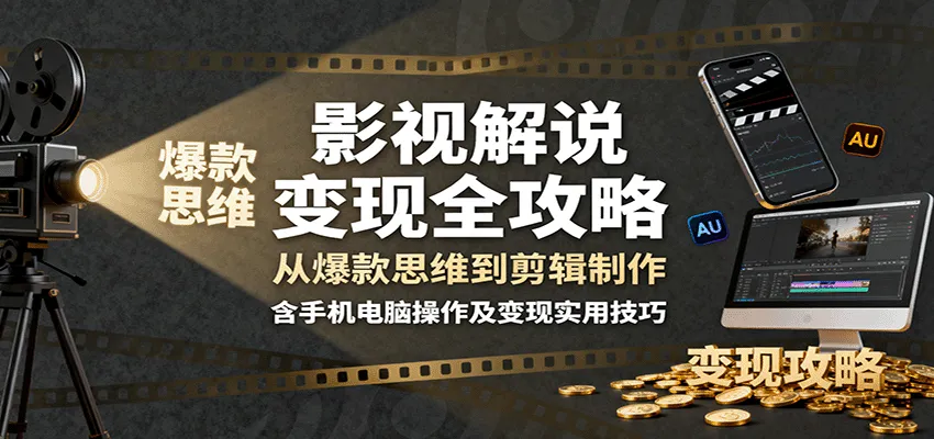 影视解说变现全攻略:从爆款思维到剪辑制作,含手机电脑操作及变现实用技巧-续财库
