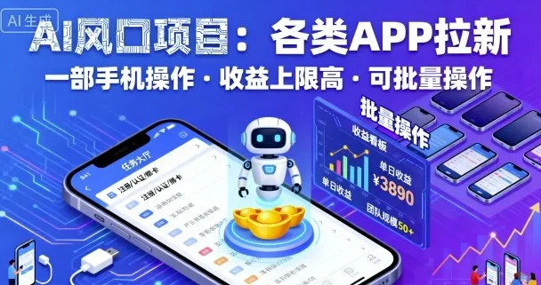 AI风口项目，各类APP拉新，一部手机就可以操作，收益上限高，可批量操作-续财库