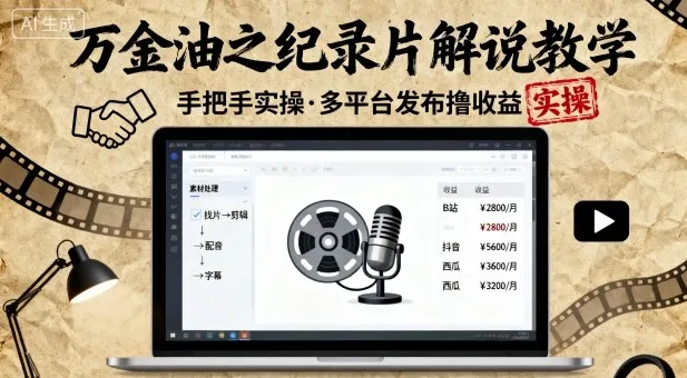 万金油之纪录片解说教学,手把手教你,完全实操,多平台发布撸收益-续财库