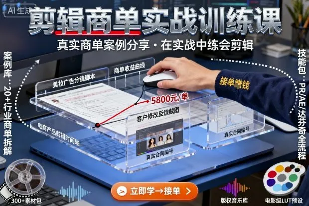 剪辑商单实战训练课，真实商单案例分享，在实战中练会剪辑-续财库