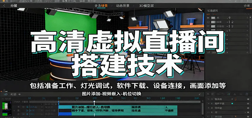 高清虚拟直播间搭建技术,包括准备工作、灯光调试,软件下载、设备连接,画面添加等-续财库