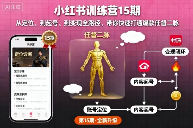 小红书训练营15期，从定位、到起号、到变现全路径，带你快速打通爆款任督二脉-续财库