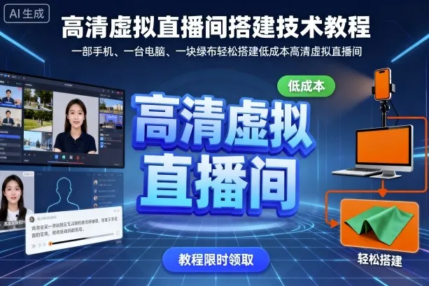 高清虚拟直播间搭建技术教程,一部手机、一台电脑、一块绿布轻松搭建低成本高清虚拟直播间-续财库