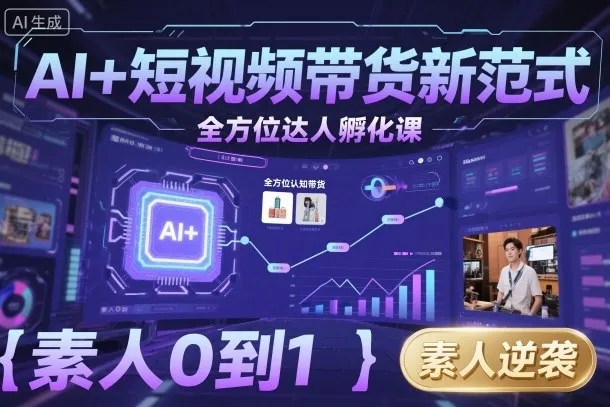 AI+短视频带货新范式全方位达人孵化课，素人也可以从0到1，全方位认知短视频带货-续财库