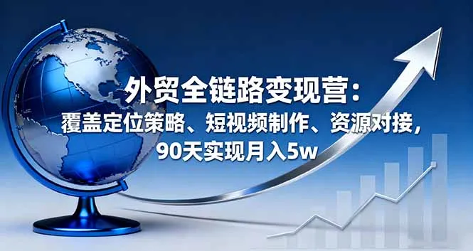 外贸全链路变现营：覆盖定位策略、短视频制作、资源对接，90天实现月入5w-续财库