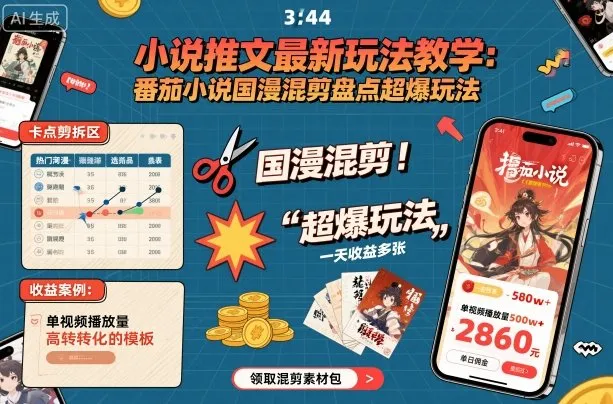 小说推文最新玩法教学,番茄小说国漫混剪盘点超爆玩法,全程干货,一天收益多张-续财库