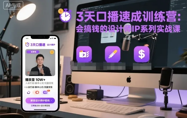 3天口播速成训练营，会搞钱的设计师IP系列实战课-续财库