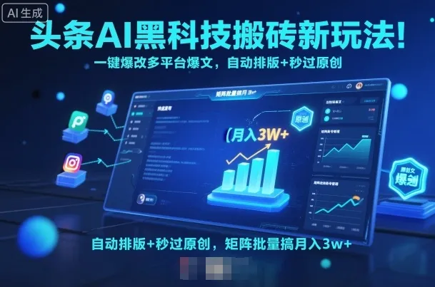 头条AI黑科技搬砖新玩法！一键爆改多平台爆文，自动排版+秒过原创，矩阵批量搞月入3w+【揭秘】-续财库