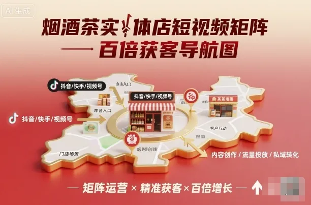 烟酒茶实体店短视频矩阵百倍获客导航图-续财库