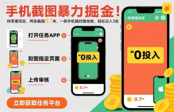 手机截图暴力掘金,两张截图0.7米,一部手机就能做,轻松日入3张【揭秘】