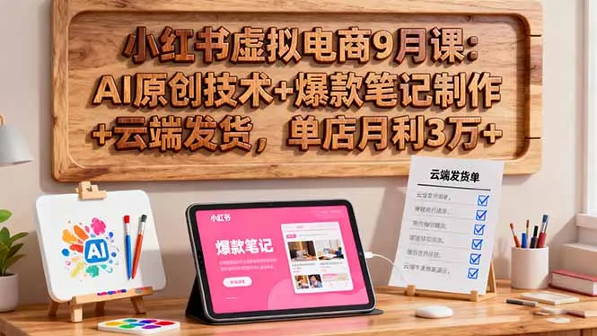 小红书虚拟电商9月课：AI原创技术+爆款笔记制作+云端发货，单店月利3万+-续财库