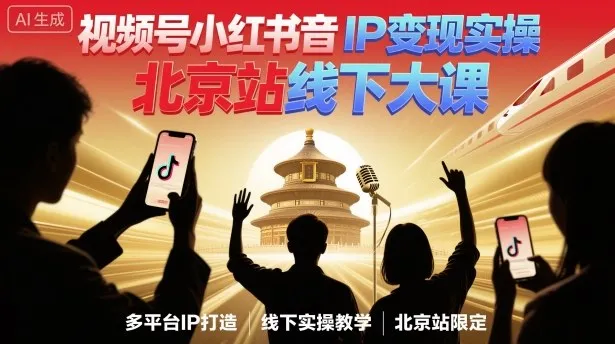 视频号小红书抖音IP变现实操北京站线下大课,40+行业短视频高变现姿势,100+IP高变现实操技术-续财库
