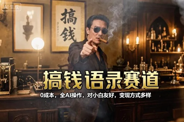 搞钱语录赛道，0成本，全AI操作，对小白友好，变现方式多样-续财库