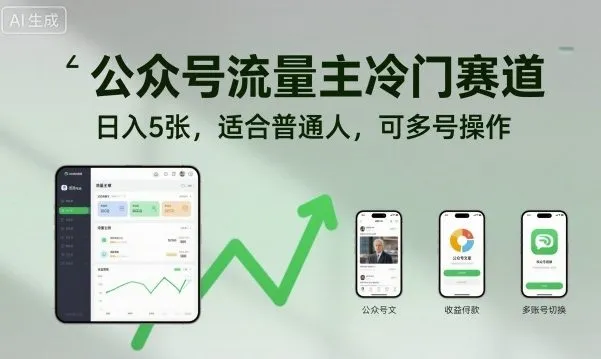 公众号流量主冷门赛道，日入5张，适合普通人，可多号操作-续财库
