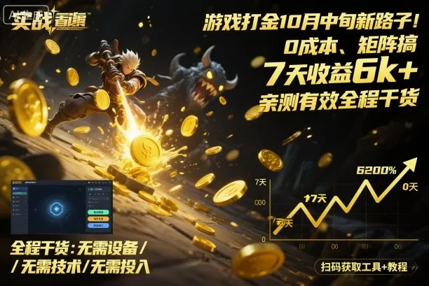 游戏打金10月中旬新路子！0成本、矩阵搞，7天收益6k+，亲测有效全程干货【揭秘】-续财库