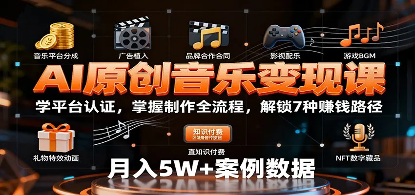AI原创音乐变现课：学平台认证，掌握制作全流程，解锁7种赚钱路径-续财库
