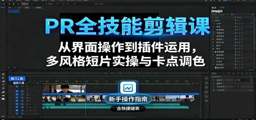 PR全技能剪辑课：从界面操作到插件运用，多风格短片实操与卡点调色-续财库