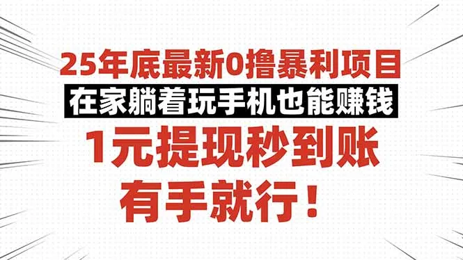 25年底最新0撸暴利项目，在家躺着玩手机也能赚钱，1元提现秒到账，有手...-续财库