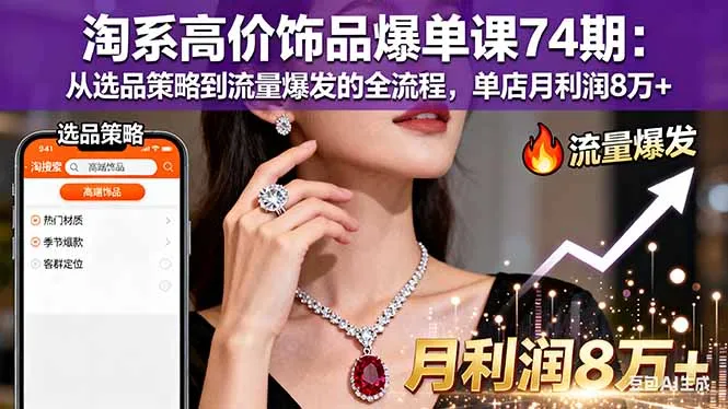 淘系高价饰品爆单课74期：从选品策略到流量爆发的全流程，单店月利润8万+-续财库