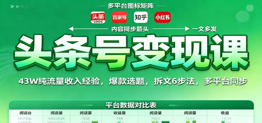 头条号变现课：43W纯流量收入经验，爆款选题，拆文6步法，多平台同步-续财库