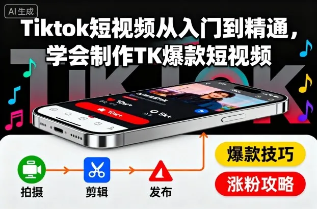 Tiktok短视频从入门到精通，学会制作TK爆款短视频-续财库