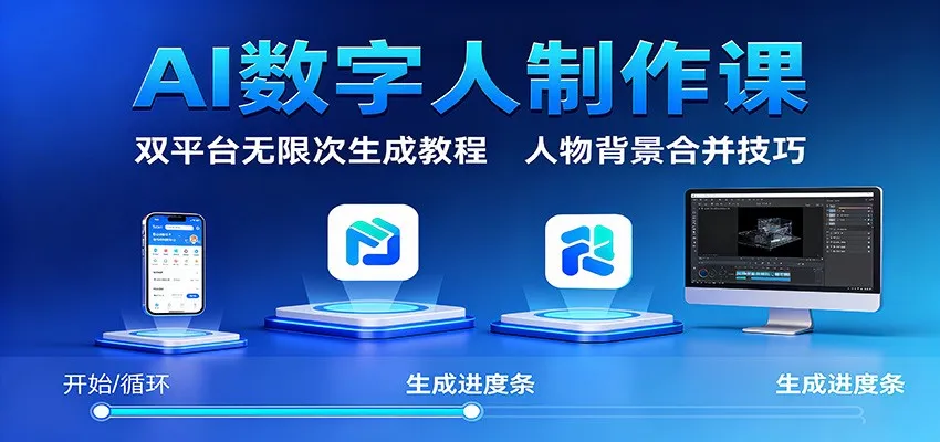 AI数字人制作课：双平台无限次生成教程，人物背景合并技巧-续财库