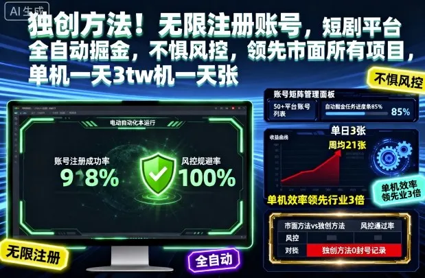 独创方法！无限注册账号，短剧平台全自动掘金，不惧风控，领先市面所有项目，单机一天3张【揭秘】-续财库
